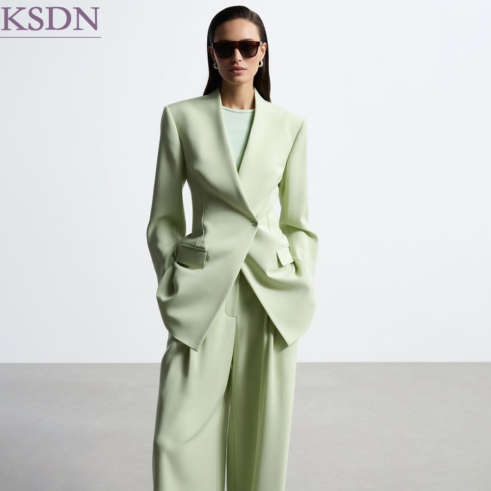 Blazer Set Women Formal - Modern Women's Suits Customized Collarless One-Button