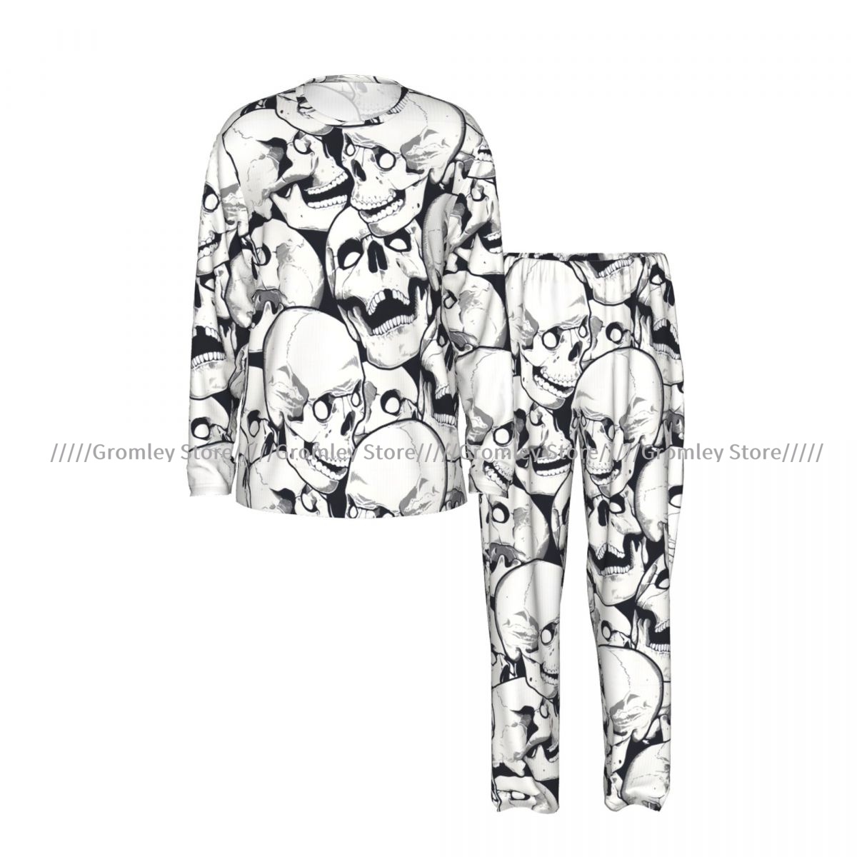 Monochrome Suit Set - Monochrome Engraving Skulls Men's Pajama Set