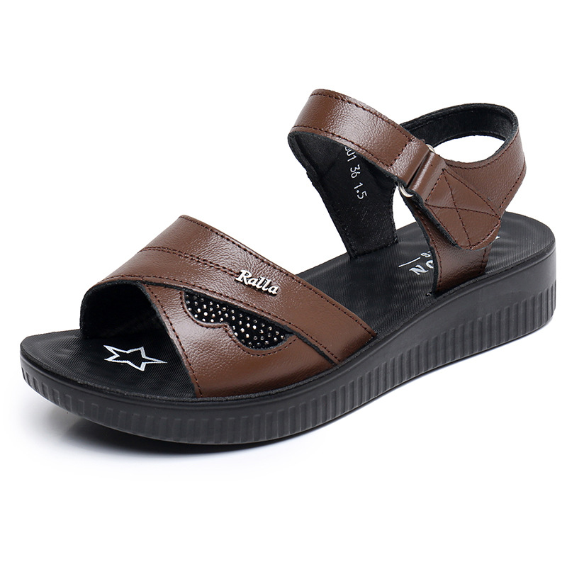 Black Leather T-Strap Peep Toe - Formal Women Daily Wear Sandals recension och pris