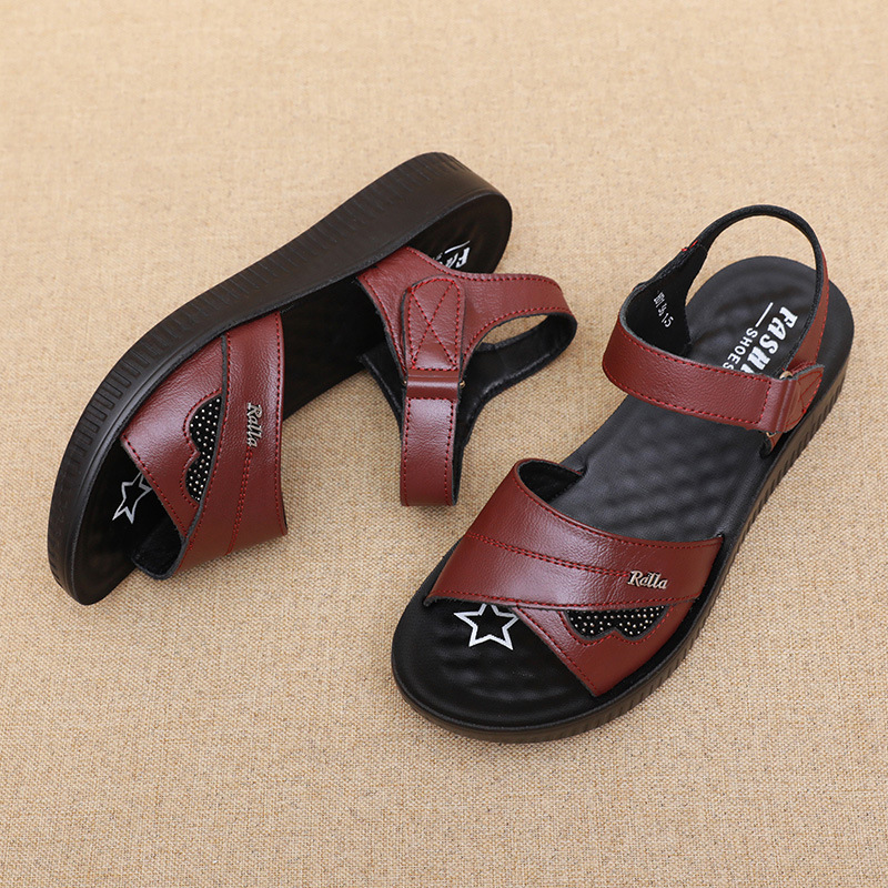 Black Leather T-Strap Peep Toe - Formal Women Daily Wear Sandals recension och pris