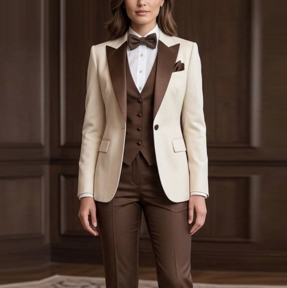 Dark Brown And White Formal Bu - Blazer Set Women Formal recension och pris