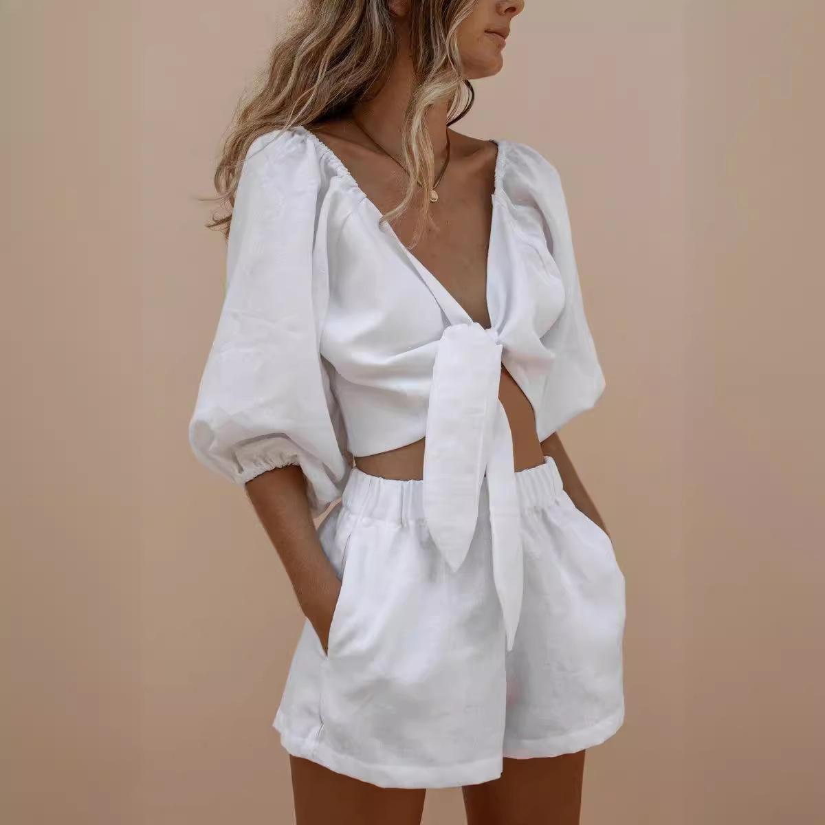 Puff Sleeve Lace Shorts Monoch - Monochrome Suit Set recension och pris