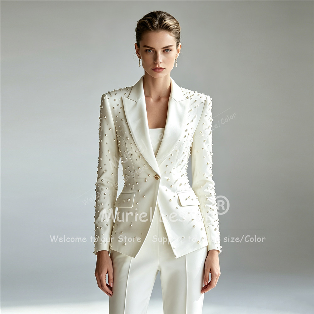 Elegant Pearls Beading Suits W - Blazer Set Women Formal recension och pris