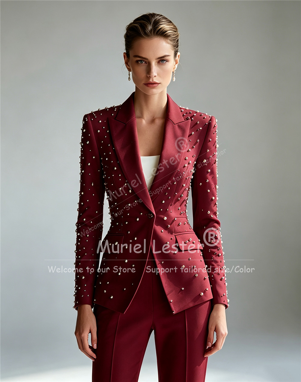 Elegant Pearls Beading Suits W - Blazer Set Women Formal recension och pris