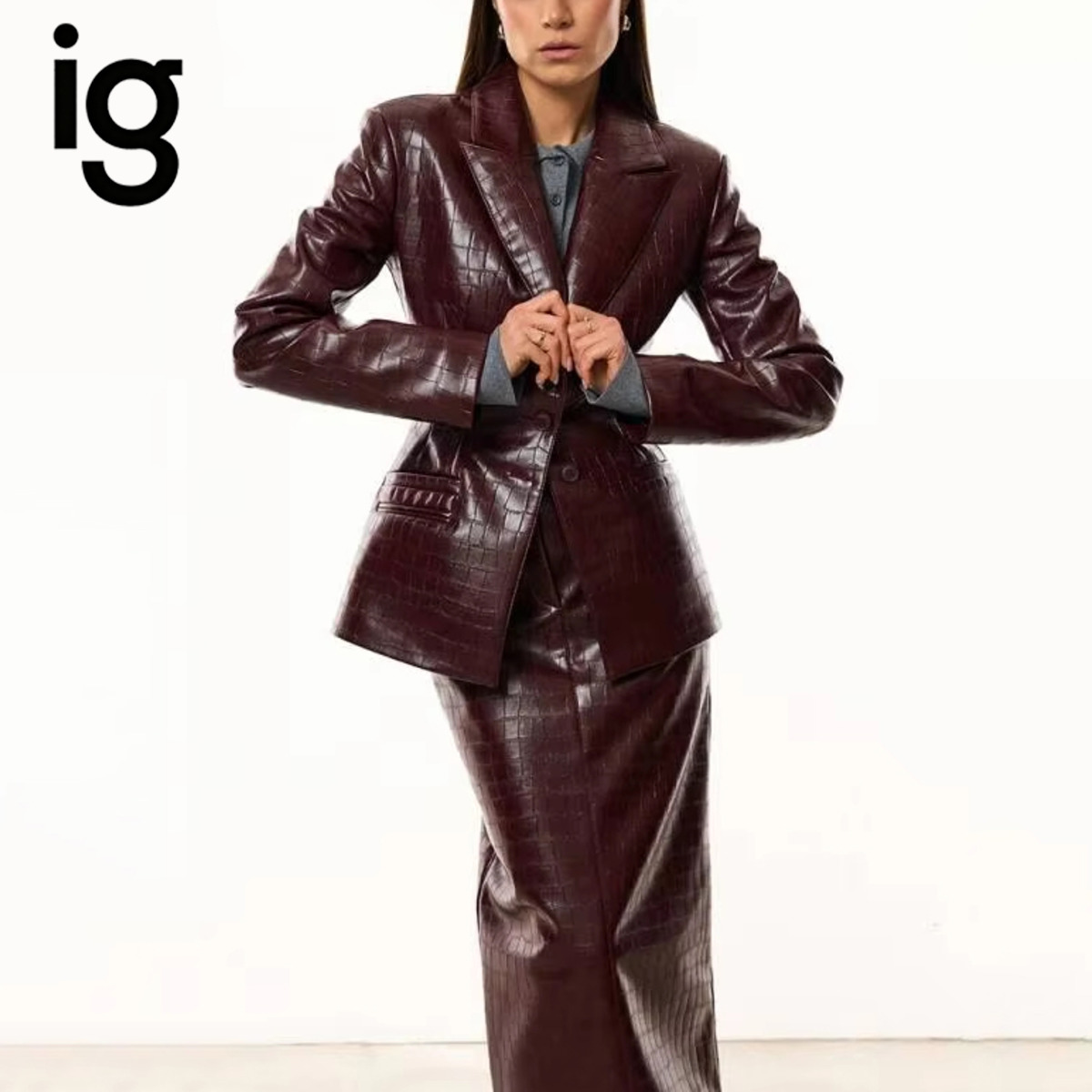 IG Women Burgundy Croc Faux Le - Pencil Skirt Midi recension och pris