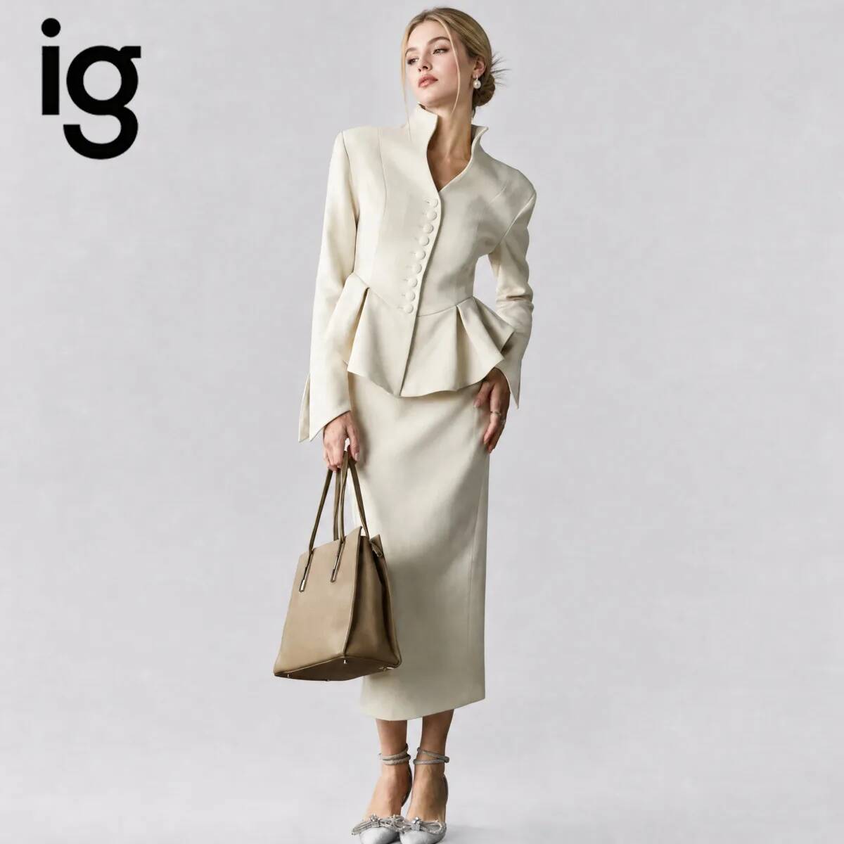 IG26 Women's Stand Collar Pepl - Pencil Skirt Midi recension och pris