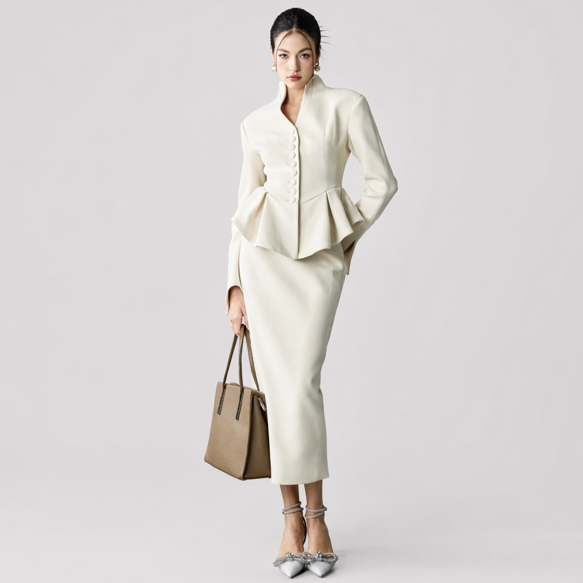IG26 Women's Stand Collar Pepl - Pencil Skirt Midi recension och pris